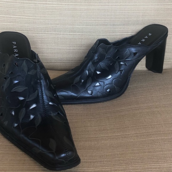 Fall Leather Cut Out Square Toe Pointed Toe Heels Mules Y2K Vintage - Picture 4 of 7